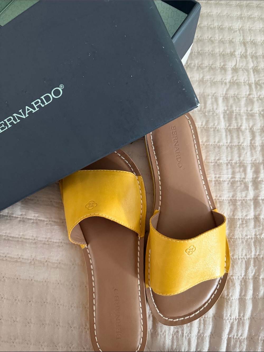 Bernardo Bright Yellow Leather Slide Sandals